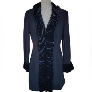 Silk Angora Blend Black Cardigan Sweater Women Med Velvet Ruffle Trim Whimsygoth